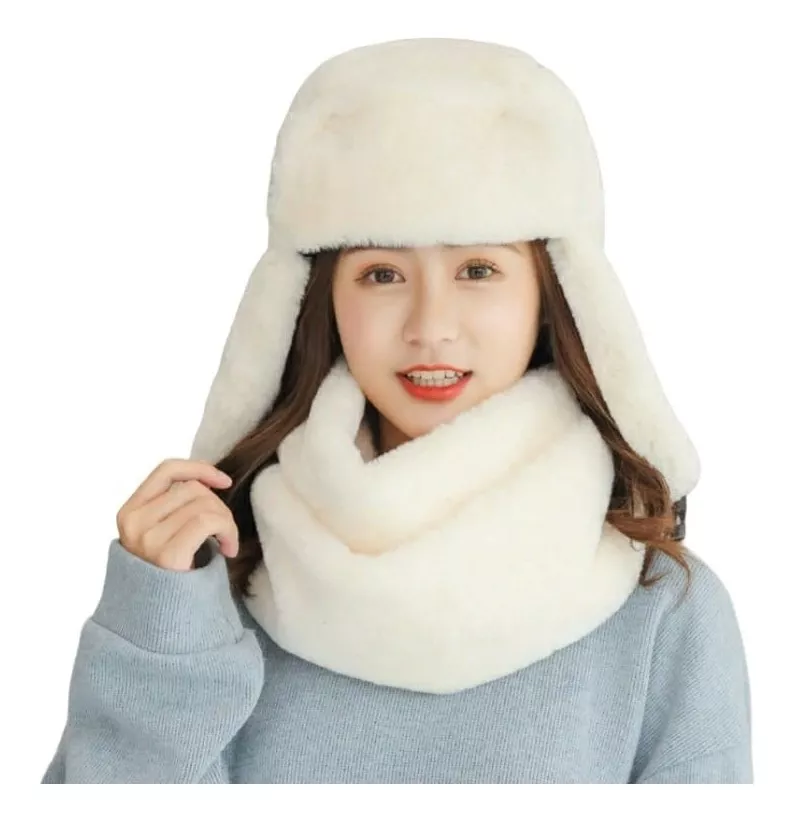 SET GORRO MÁS BUFANDA ALGODÓN LUXHER BEIGE MUJER CÁLIDO INVIERNO - 1