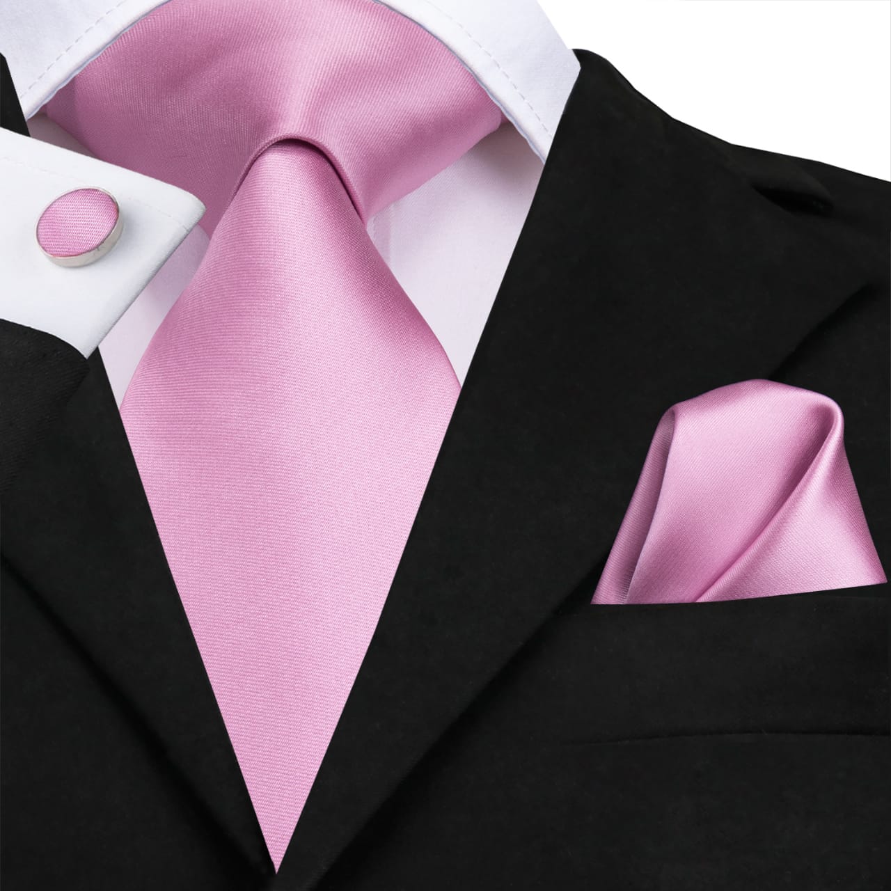 SET CORBATA SEDA LUXHER PAÑUELO Y COLLERAS LUJO HI-TIE MOD LISO - 1