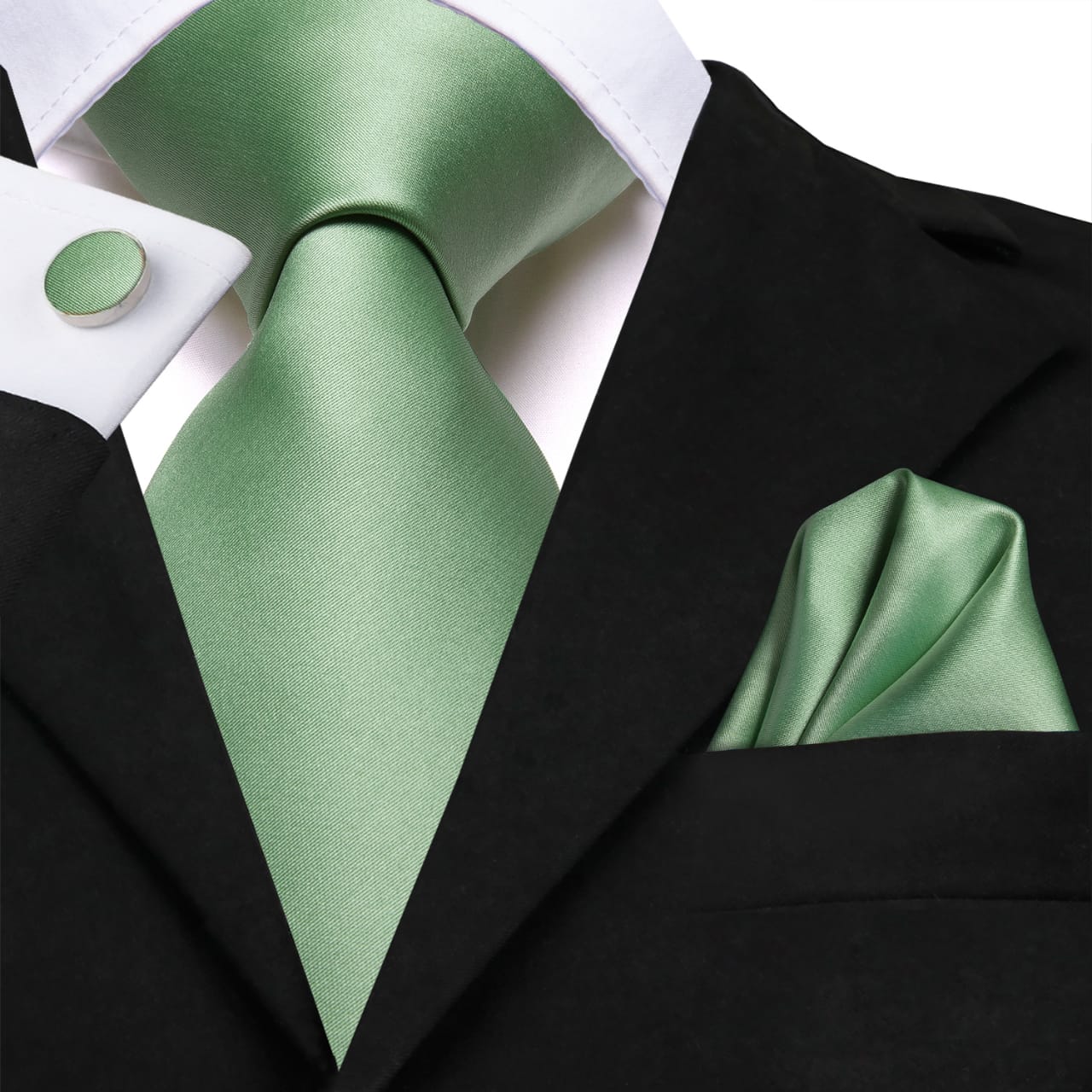 SET CORBATA SEDA LUXHER PAÑUELO Y COLLERAS LUJO HI-TIE MOD LISO - 1