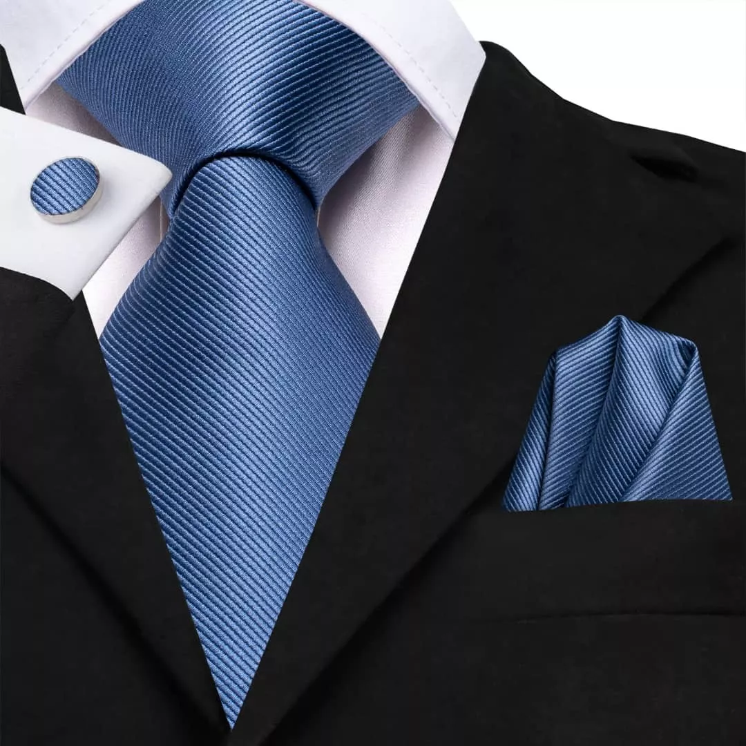 SET CORBATA SEDA LUXHER PAÑUELO Y COLLERAS LUJO HI-TIE MOD LISO - 1