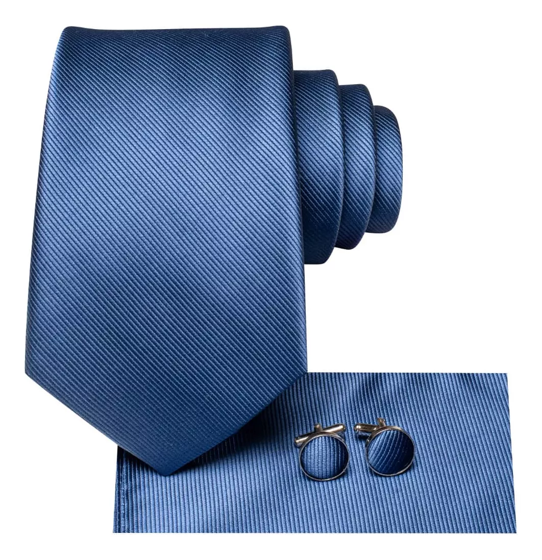 SET CORBATA SEDA LUXHER PAÑUELO Y COLLERAS LUJO HI-TIE MOD LISO - 2
