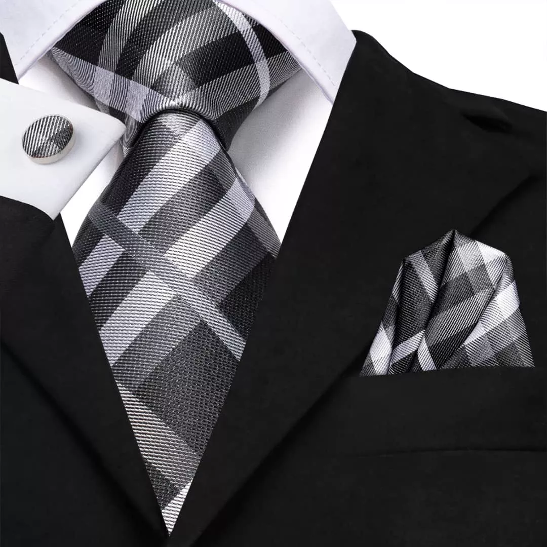SET CORBATA SEDA LUXHER CELESTE PAÑUELO Y COLLERAS LUJO HI-TIE MOD CUADROS - 1
