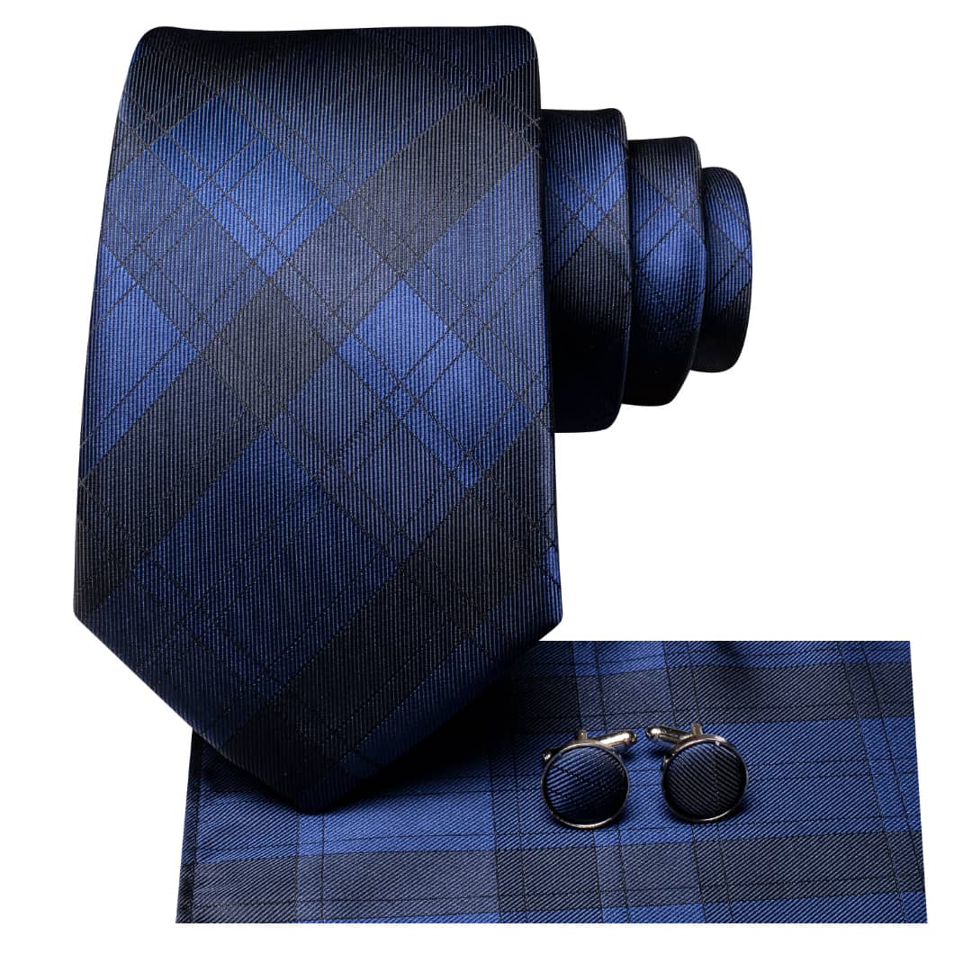 SET CORBATA SEDA LUXHER CELESTE PAÑUELO Y COLLERAS LUJO HI-TIE MOD CUADROS - 2
