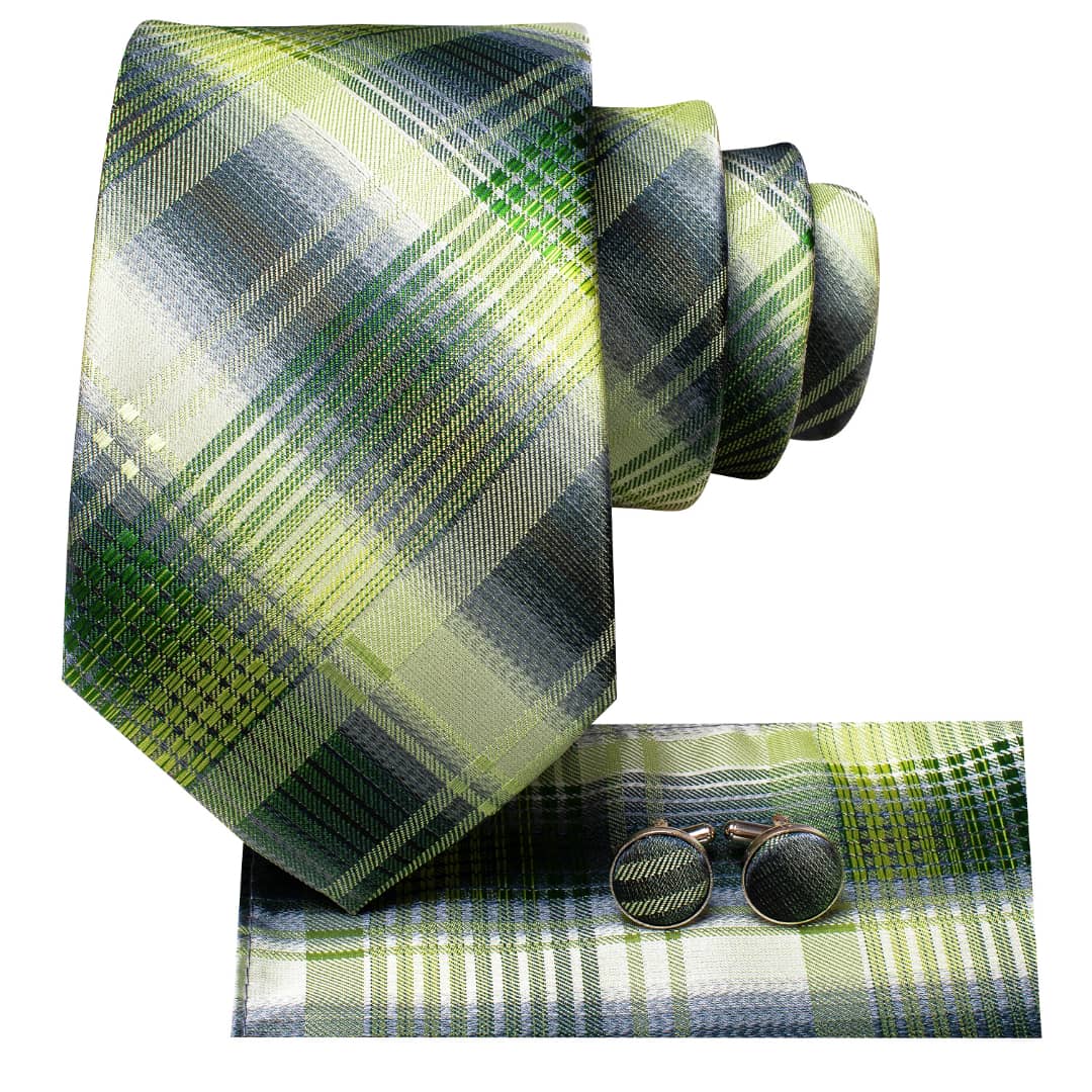 SET CORBATA SEDA LUXHER CELESTE PAÑUELO Y COLLERAS LUJO HI-TIE MOD CUADROS - 2