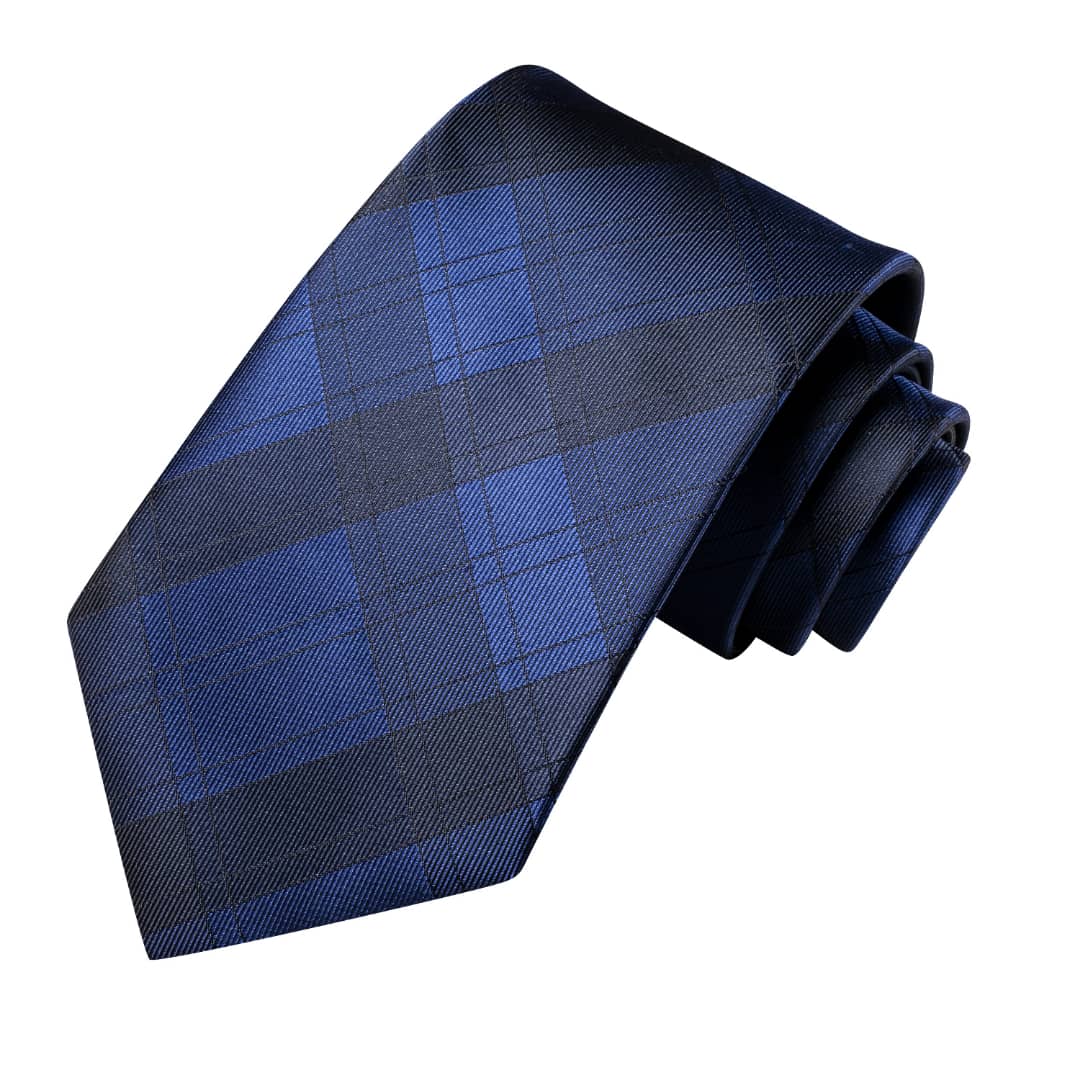 SET CORBATA SEDA LUXHER CELESTE PAÑUELO Y COLLERAS LUJO HI-TIE MOD CUADROS - 3