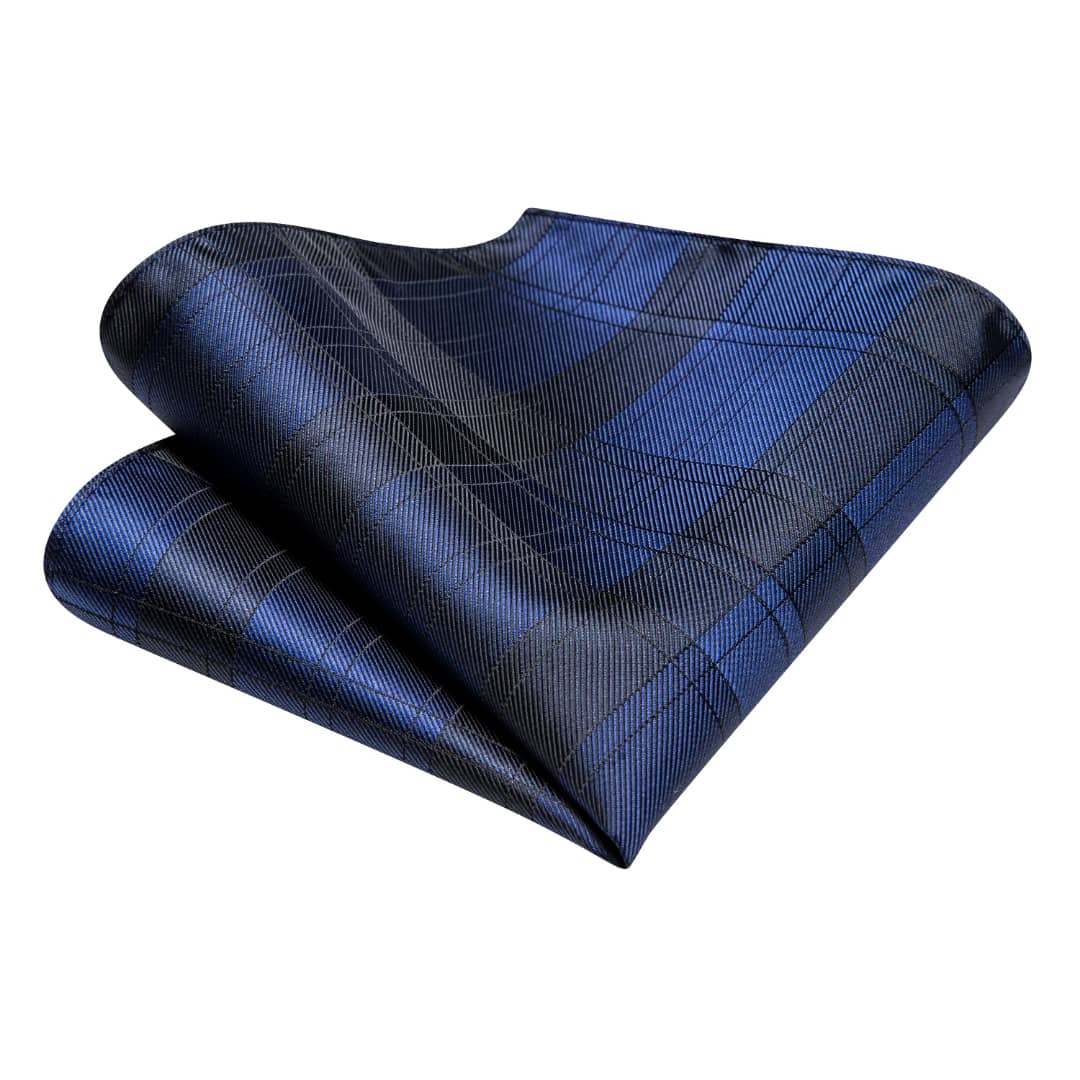 SET CORBATA SEDA LUXHER CELESTE PAÑUELO Y COLLERAS LUJO HI-TIE MOD CUADROS - 4