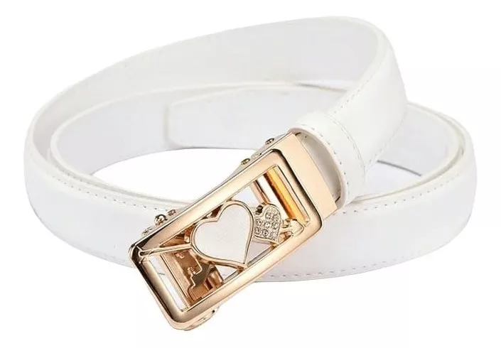 CINTURÓN CUERO LUXHER BLANCO MUJER GENUINO COOLERFIRE AUTO MOD. CORAZÓN - 1