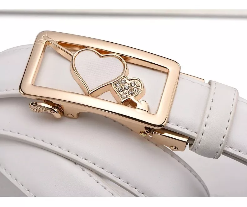CINTURÓN CUERO LUXHER BLANCO MUJER GENUINO COOLERFIRE AUTO MOD. CORAZÓN - 5