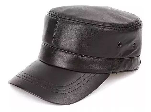 GORRA CUERO LUXHER NEGRO JOCKEY GENUINO PIEL OVEJA MOD. SIDE - 1