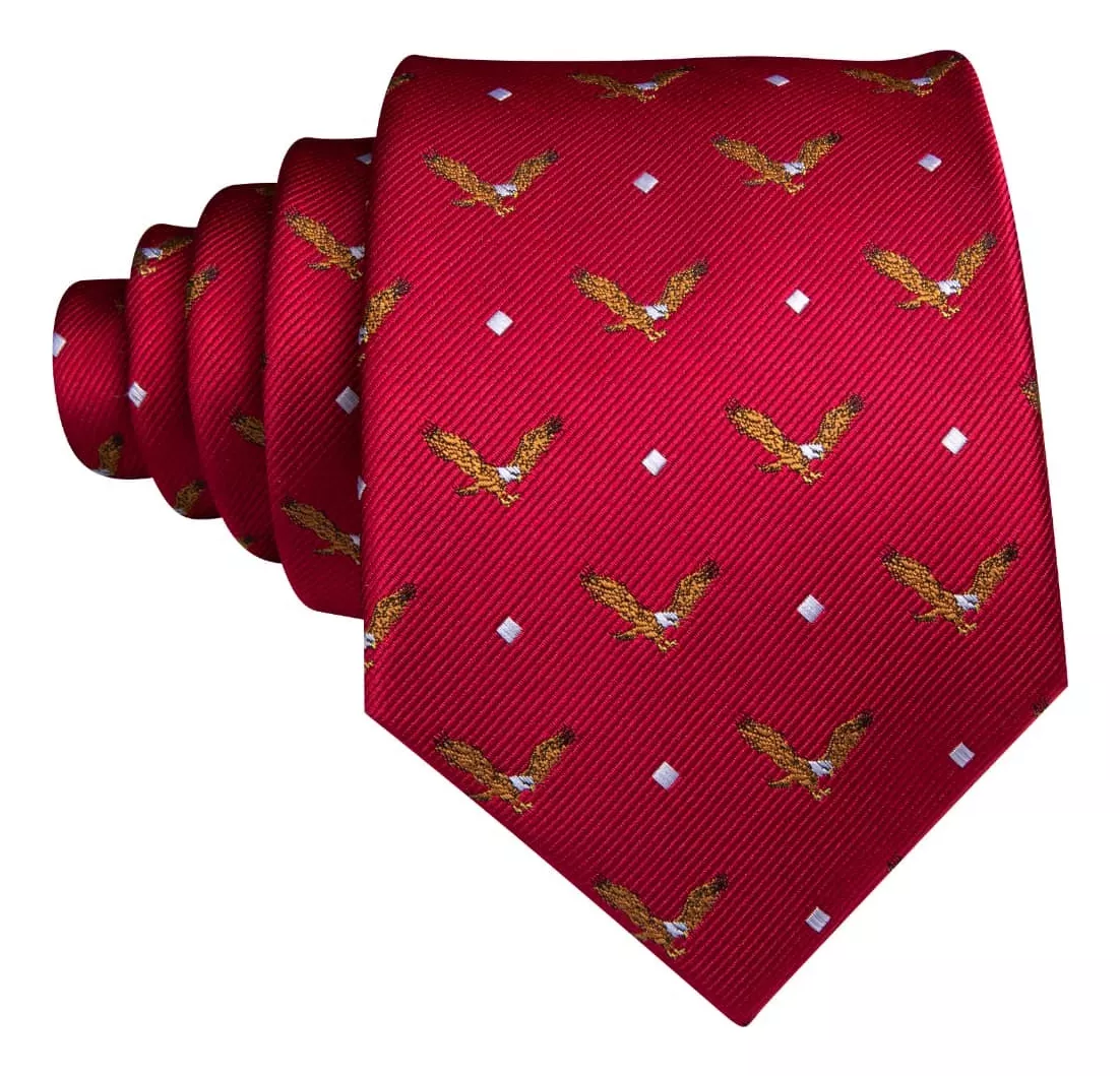 SET CORBATA SEDA LUXHER ROJO PAÑUELO Y COLLERAS LUJO HI-TIE MOD AGUILA - 4