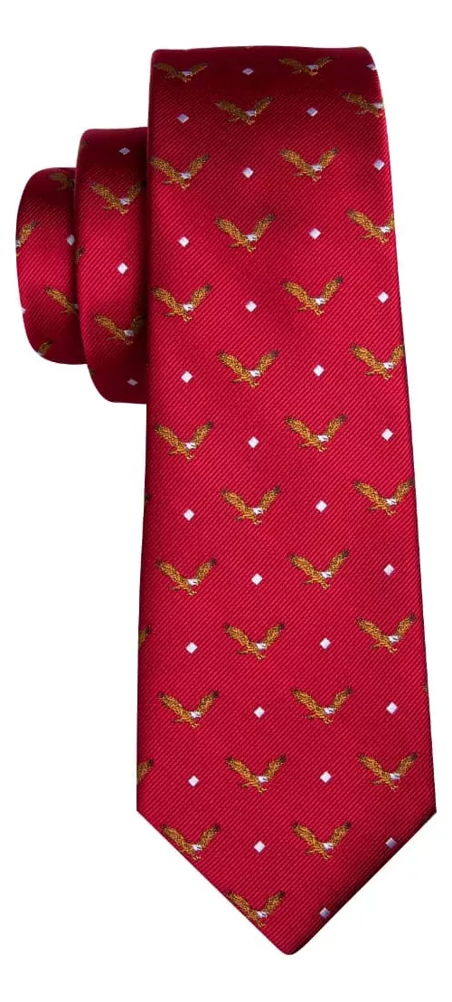 SET CORBATA SEDA LUXHER ROJO PAÑUELO Y COLLERAS LUJO HI-TIE MOD AGUILA - 5