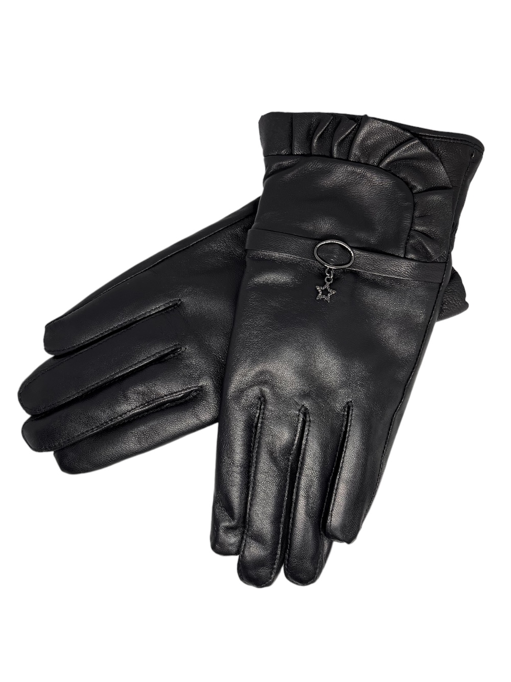 GUANTES CUERO LUXHER STAR NEGRO INVIERNO MUJER PIEL OVEJA MOD. - 7