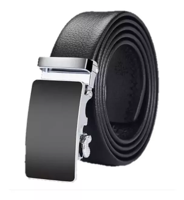 CINTURÓN CUERO LUXHER NEGRO HEBILLA AUTOMÁTICA AJUSTABLE MOD. PLANO LFMB - 1