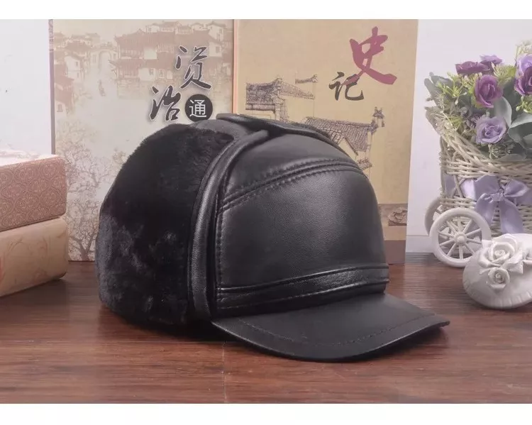 GORRO CUERO LUXHER NEGRO RUSO GENUINO PIEL OVEJA LASPEZIA MOD. VALS - 2
