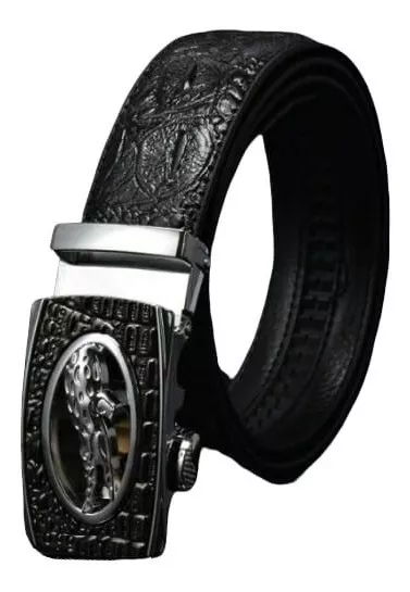 CINTURÓN CUERO LUXHER NEGRO GENUINO COOLERFIRE HEBILLA AUTO MOD. SANDILE - 1