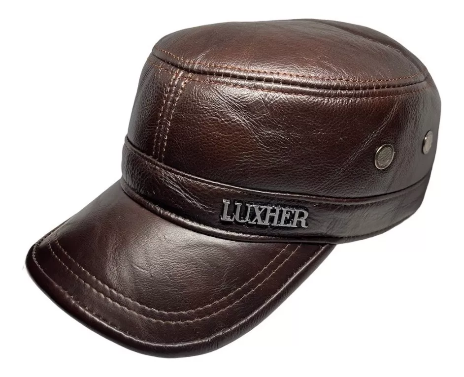 GORRA CUERO LUXHER NEGRO JOCKEY GENUINO LUJO MILITAR MOD. ZÚRICH - 1