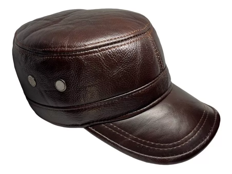 GORRA CUERO LUXHER NEGRO JOCKEY GENUINO LUJO MILITAR MOD. ZÚRICH - 2