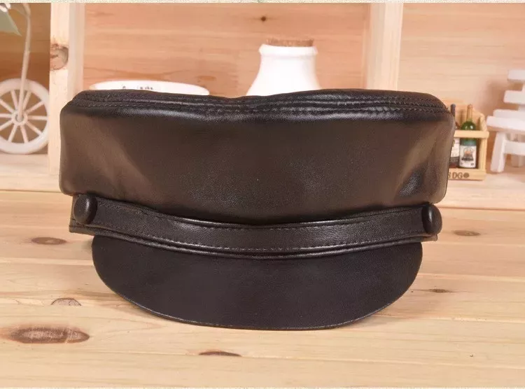 GORRA CUERO LUXHER NEGRO JOCKEY MUJER GENUINO PIEL OVEJA MOD. POINT - 2