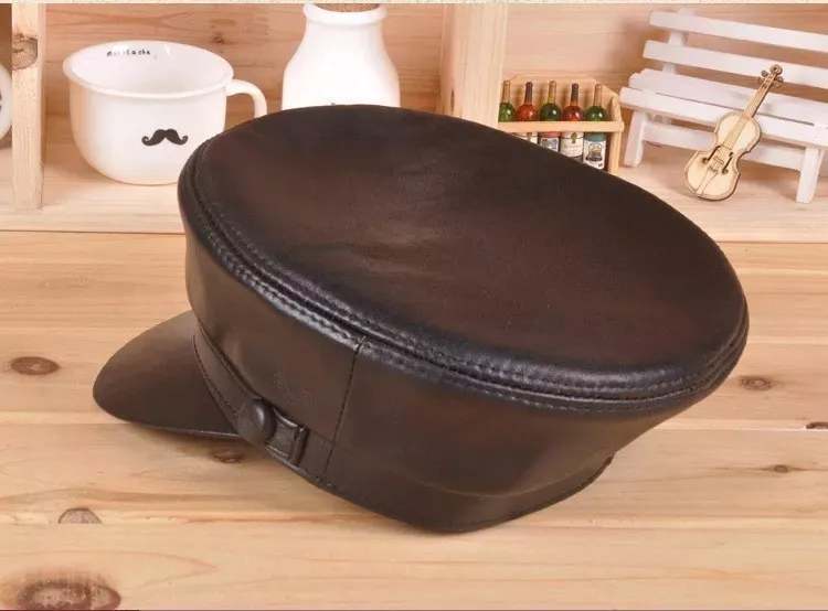 GORRA CUERO LUXHER NEGRO JOCKEY MUJER GENUINO PIEL OVEJA MOD. POINT - 3