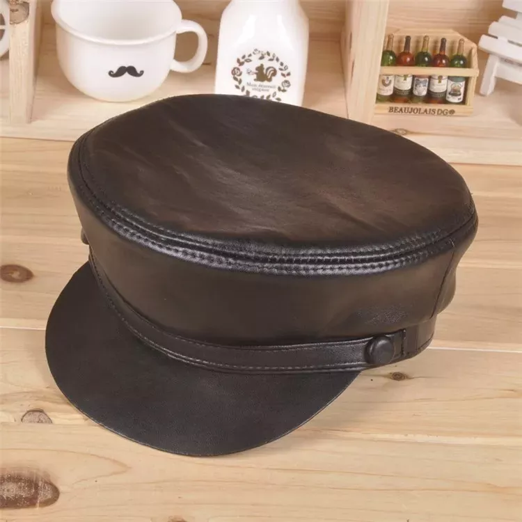 GORRA CUERO LUXHER NEGRO JOCKEY MUJER GENUINO PIEL OVEJA MOD. POINT - 4