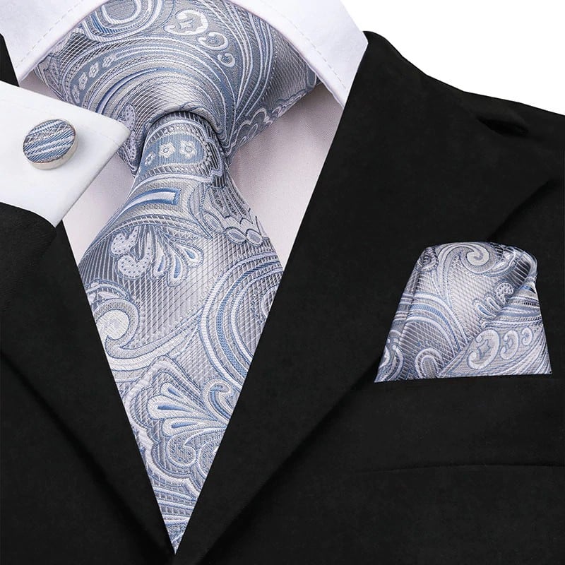 SET CORBATA SEDA LUXHER PAÑUELO Y COLLERAS LUJO HI-TIE MOD. FLORES - 1