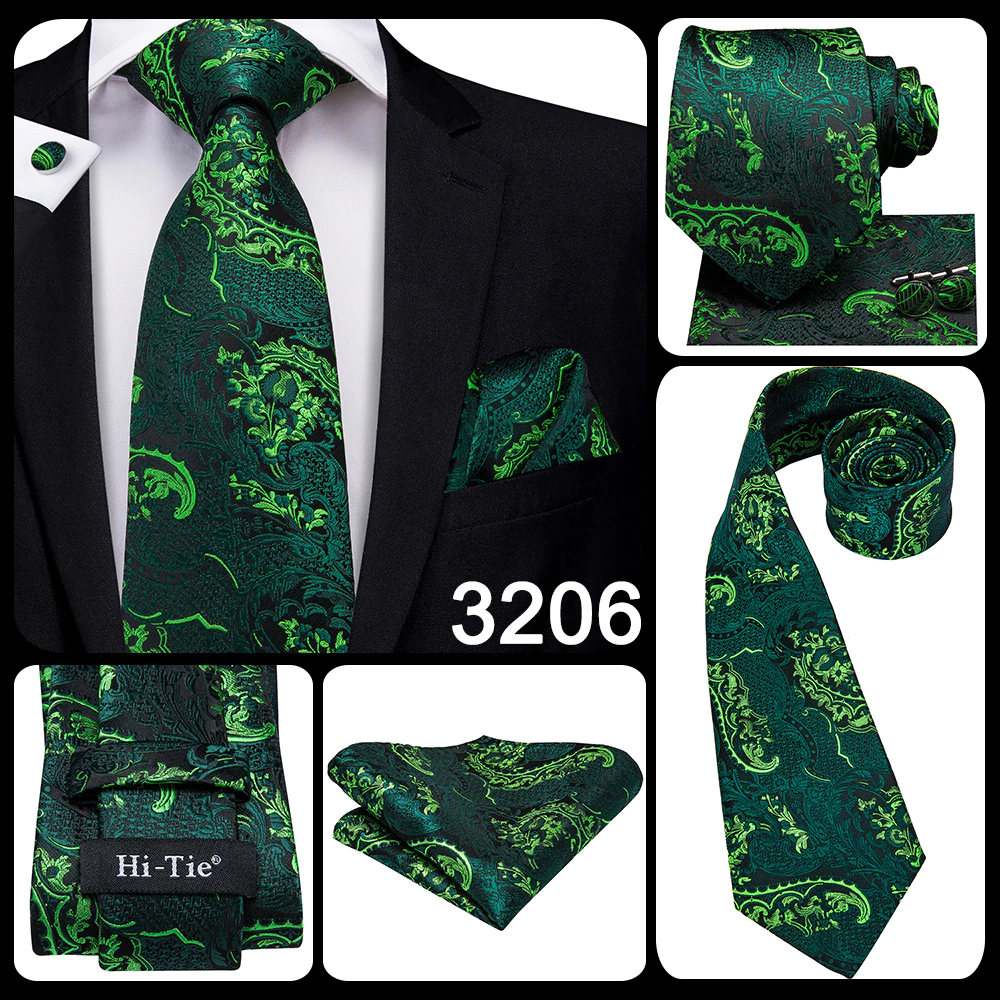 SET CORBATA SEDA LUXHER PAÑUELO Y COLLERAS LUJO HI-TIE MOD. FLORES - 2
