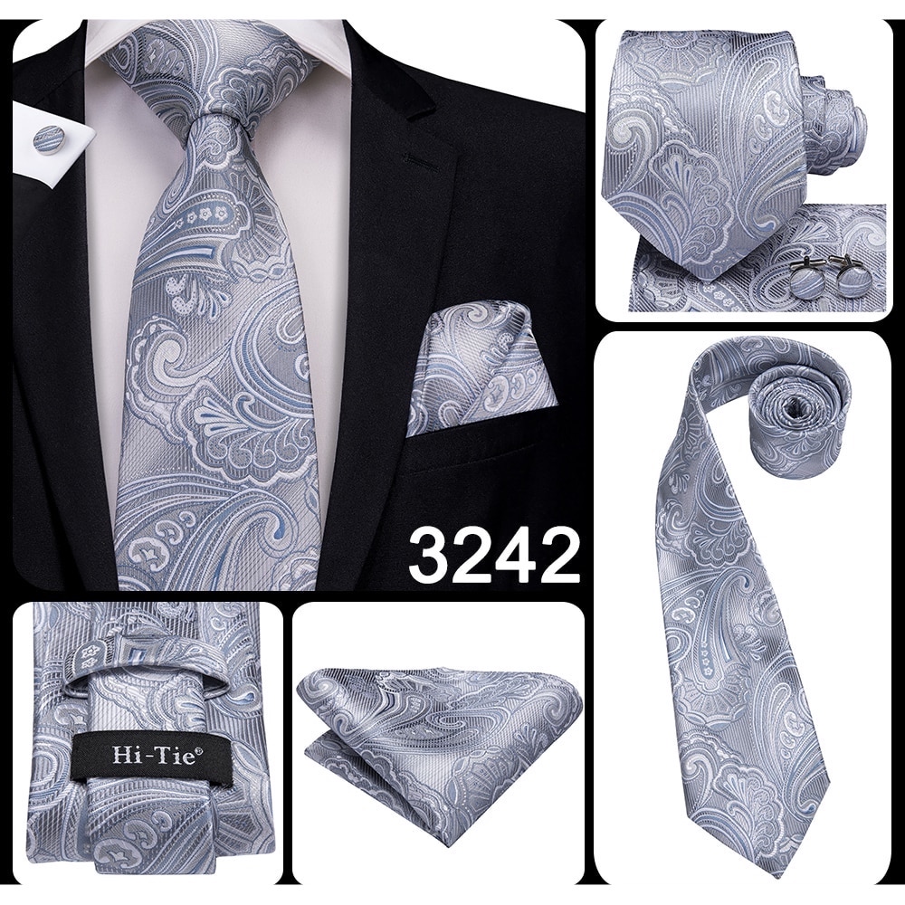SET CORBATA SEDA LUXHER PAÑUELO Y COLLERAS LUJO HI-TIE MOD. FLORES - 2