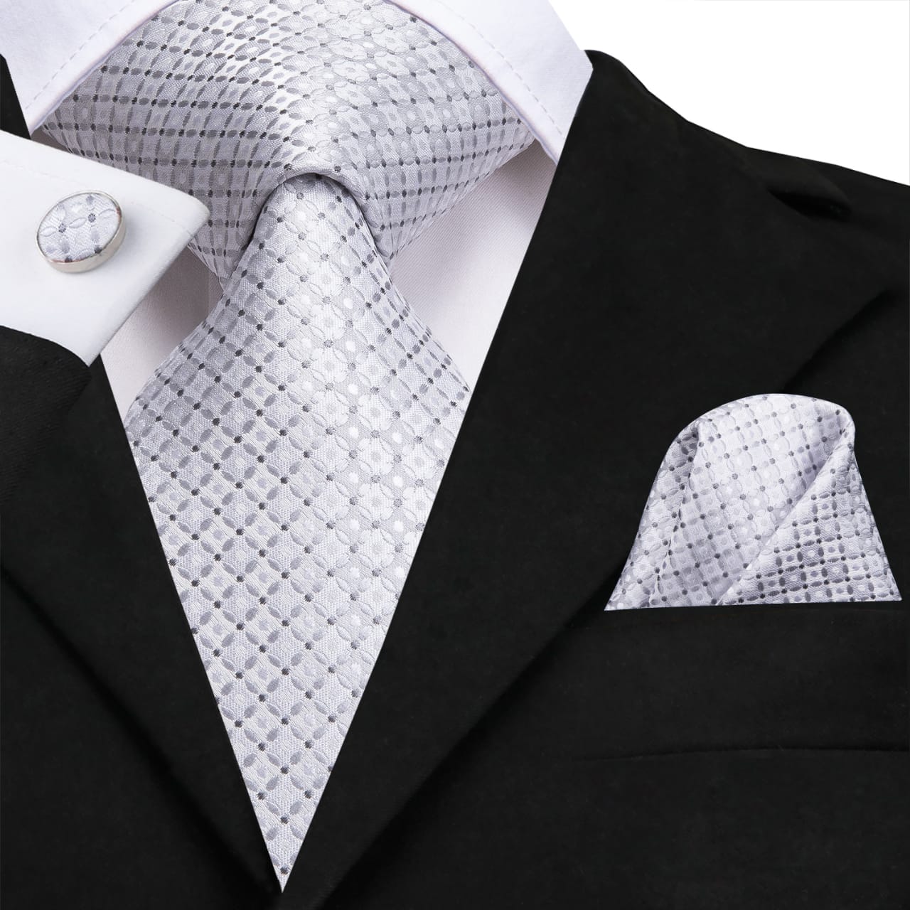 SET CORBATA SEDA LUXHER PAÑUELO Y COLLERAS LUJO HI-TIE MOD PATRON - 1