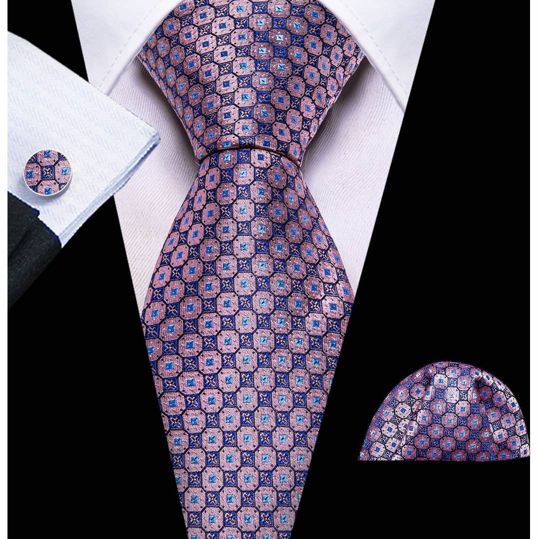 SET CORBATA SEDA LUXHER PAÑUELO Y COLLERAS LUJO HI-TIE MOD PATRON - 1