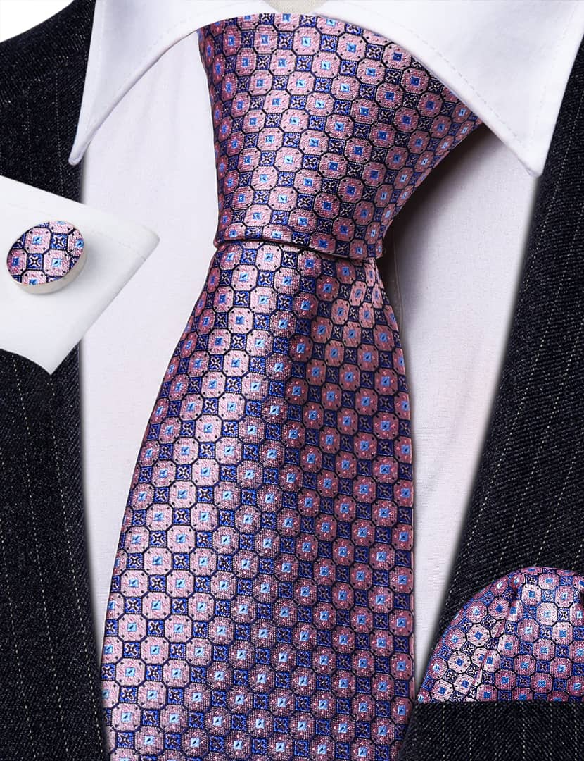 SET CORBATA SEDA LUXHER PAÑUELO Y COLLERAS LUJO HI-TIE MOD PATRON - 5