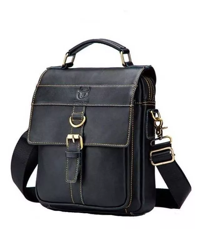 CARTERA SATCHEL BULL CAPTAIN BOLSO DE HOMBRO DE CUERO GENUINO DISEÑO LISO DE CUERO BOVINO BLACK CON - 1