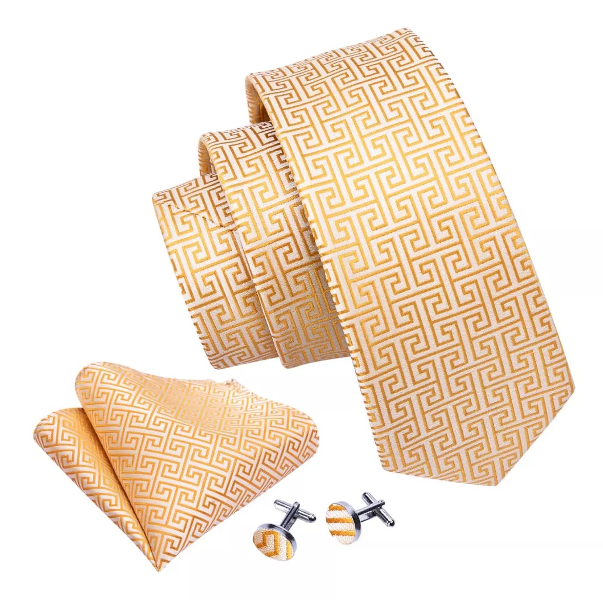 SET CORBATA SEDA LUXHER PAÑUELO Y COLLERAS LUJO HI-TIE MOD CUBICO - 2