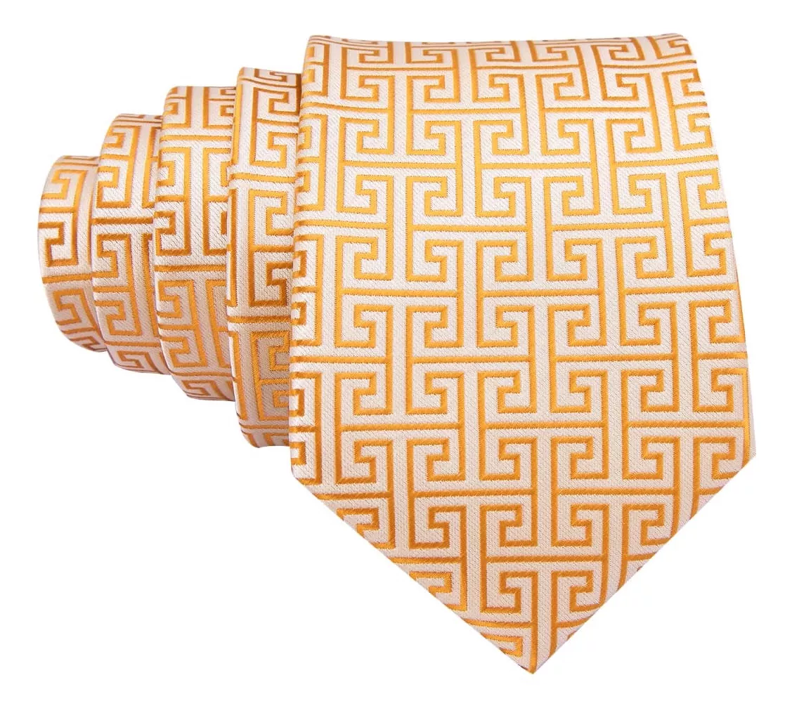 SET CORBATA SEDA LUXHER PAÑUELO Y COLLERAS LUJO HI-TIE MOD CUBICO - 3