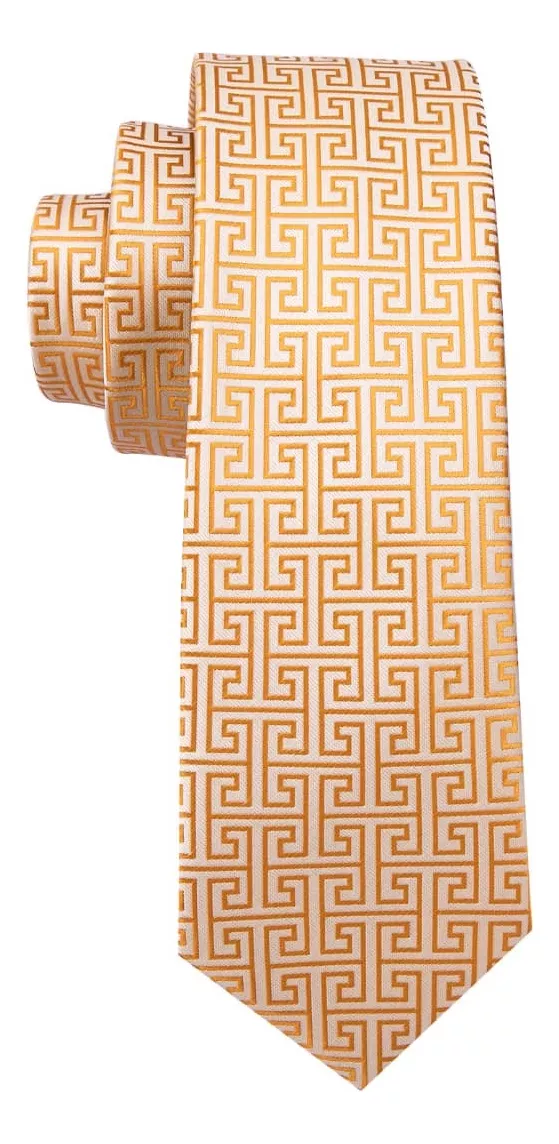 SET CORBATA SEDA LUXHER PAÑUELO Y COLLERAS LUJO HI-TIE MOD CUBICO - 4