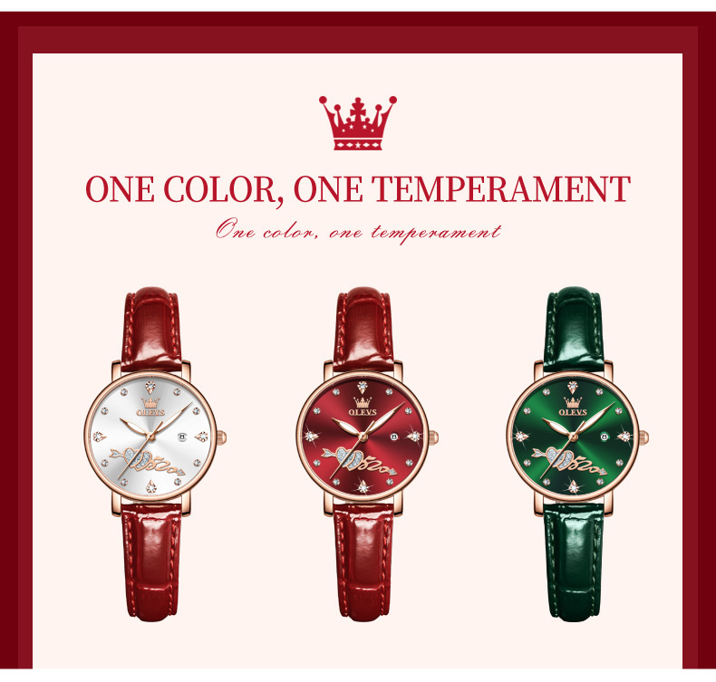 RELOJ DE PULSERA OLEVS DE LUJO MUJER CUARZO CORREA DE CUERO MOD. COUPLE - 3