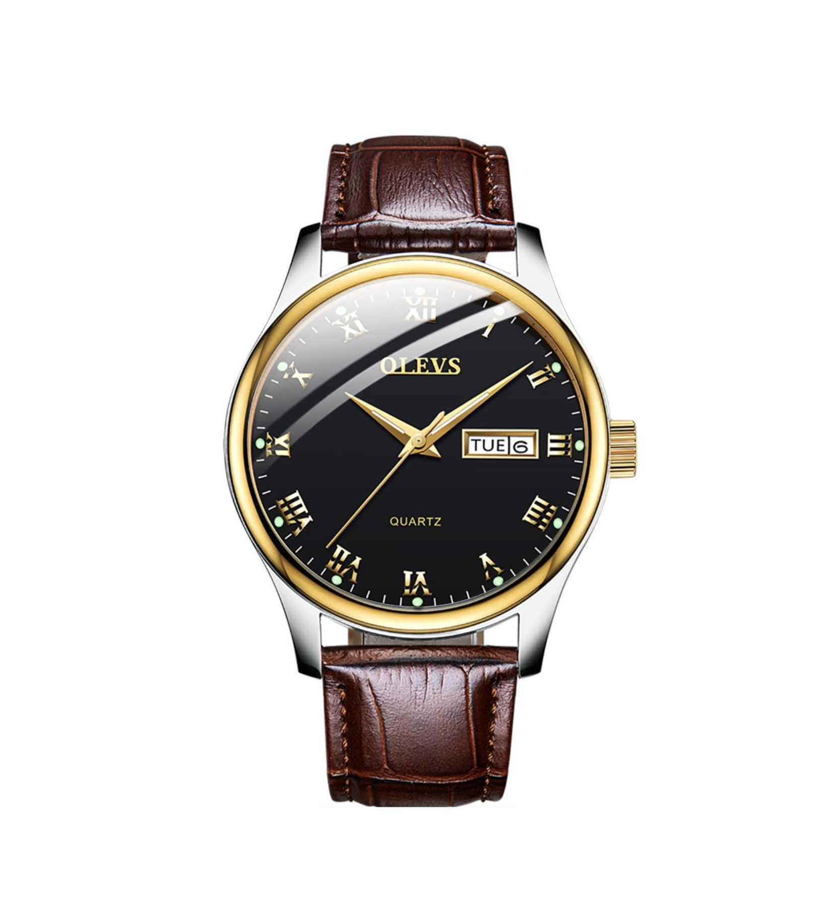 RELOJ DE PULSERA OLEVS DE LUJO HOMBRE CUARZO CORREA DE CUERO MOD. ROMAN - 1