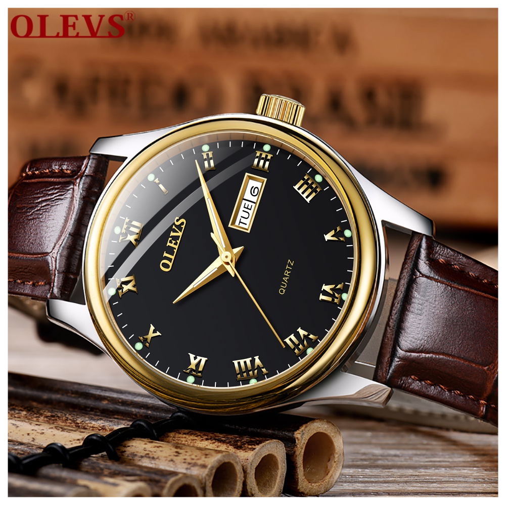 RELOJ DE PULSERA OLEVS DE LUJO HOMBRE CUARZO CORREA DE CUERO MOD. ROMAN - 2