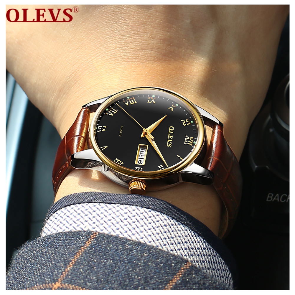 RELOJ DE PULSERA OLEVS DE LUJO HOMBRE CUARZO CORREA DE CUERO MOD. ROMAN - 3