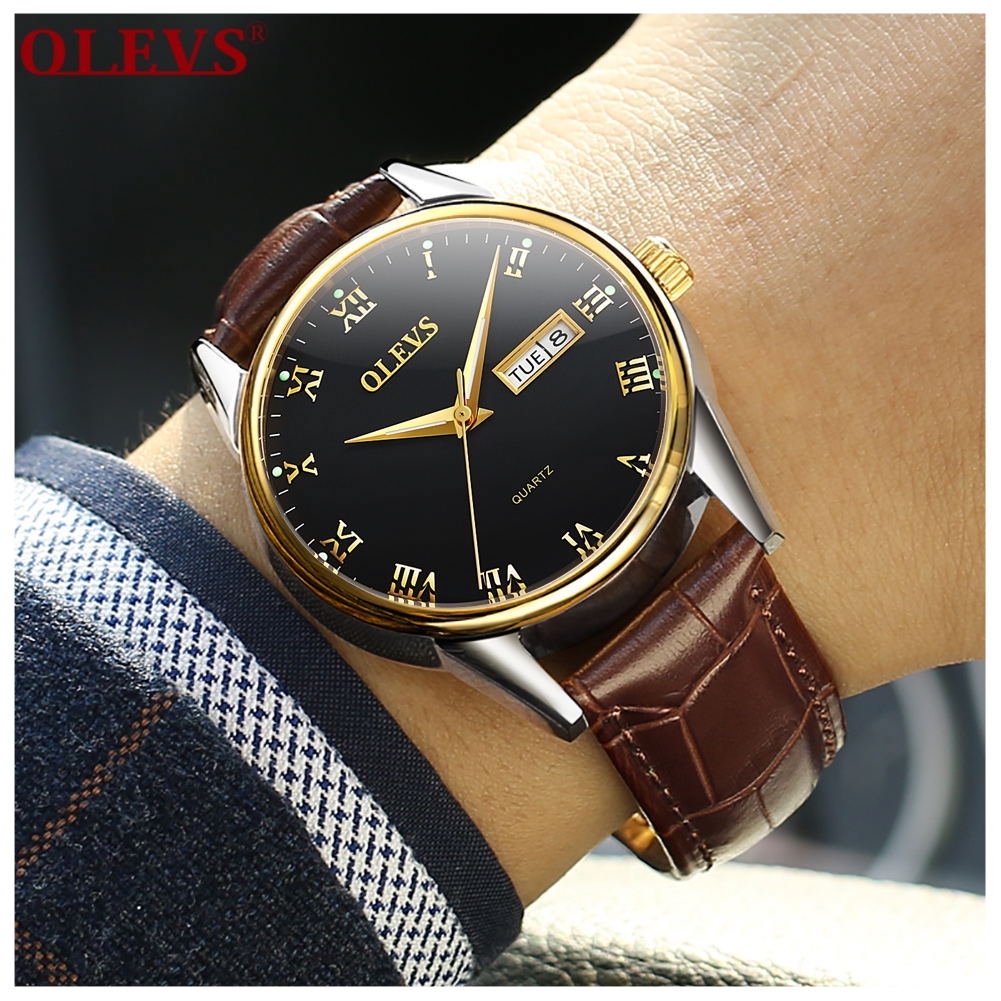 RELOJ DE PULSERA OLEVS DE LUJO HOMBRE CUARZO CORREA DE CUERO MOD. ROMAN - 4