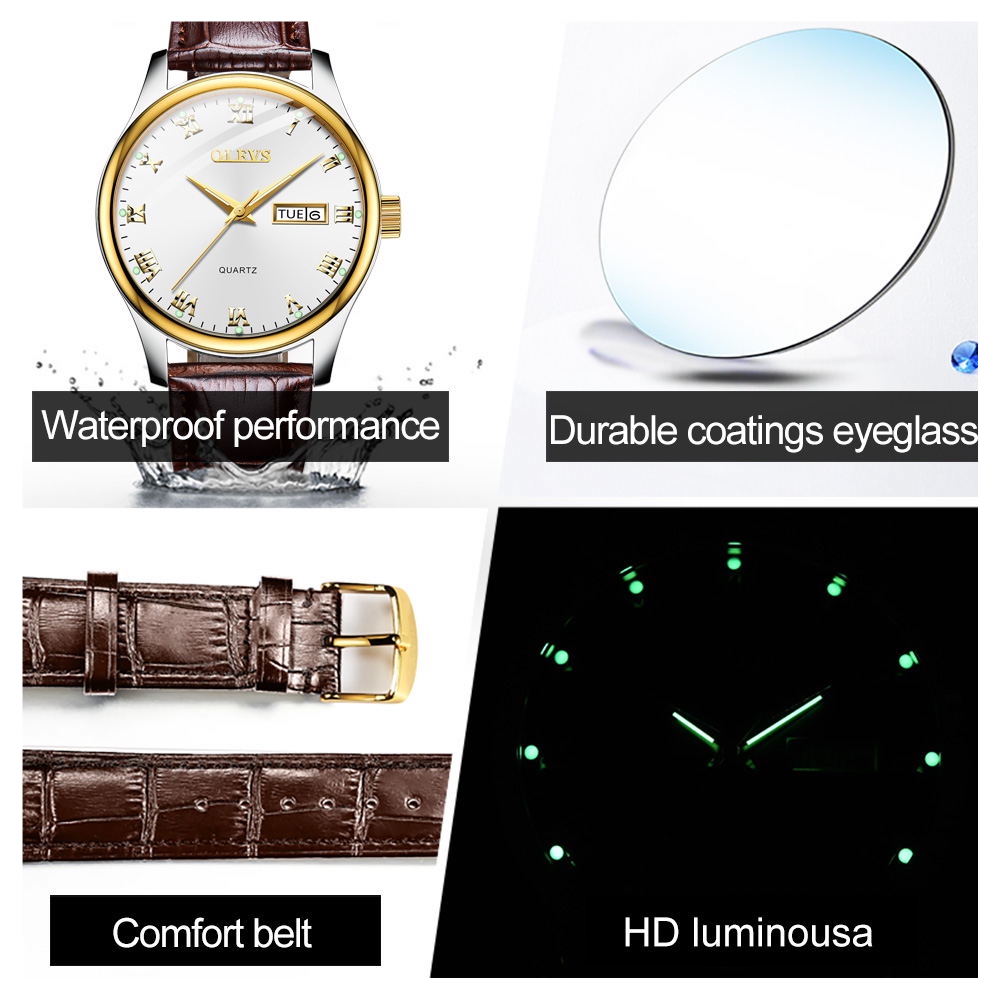 RELOJ DE PULSERA OLEVS DE LUJO HOMBRE CUARZO CORREA DE CUERO MOD. ROMAN - 5