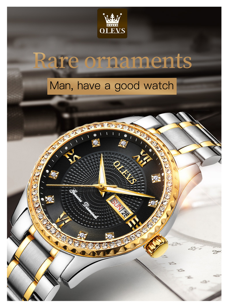 RELOJ DE PULSERA OLEVS DE LUJO HOMBRE CUARZO CORREA ACERO MOD. STONES - 2