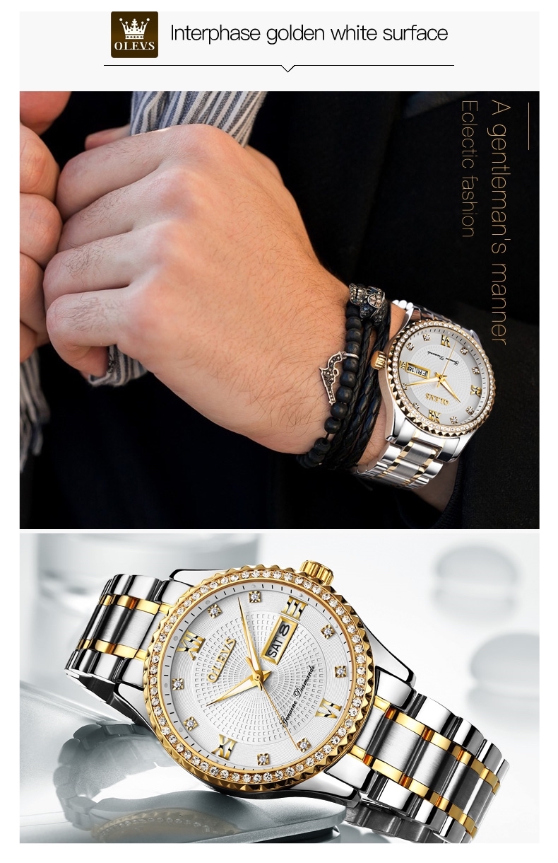 RELOJ DE PULSERA OLEVS DE LUJO HOMBRE CUARZO CORREA ACERO MOD. STONES - 3