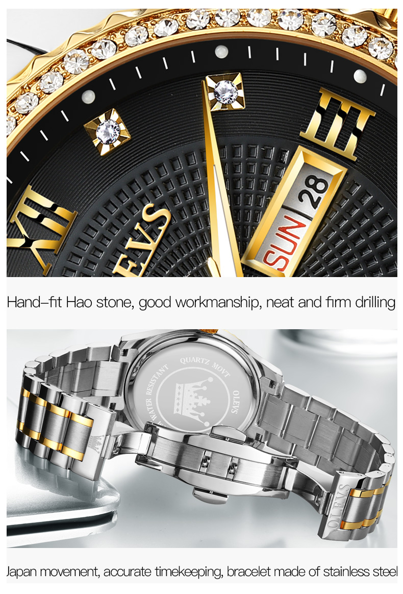 RELOJ DE PULSERA OLEVS DE LUJO HOMBRE CUARZO CORREA ACERO MOD. STONES - 6