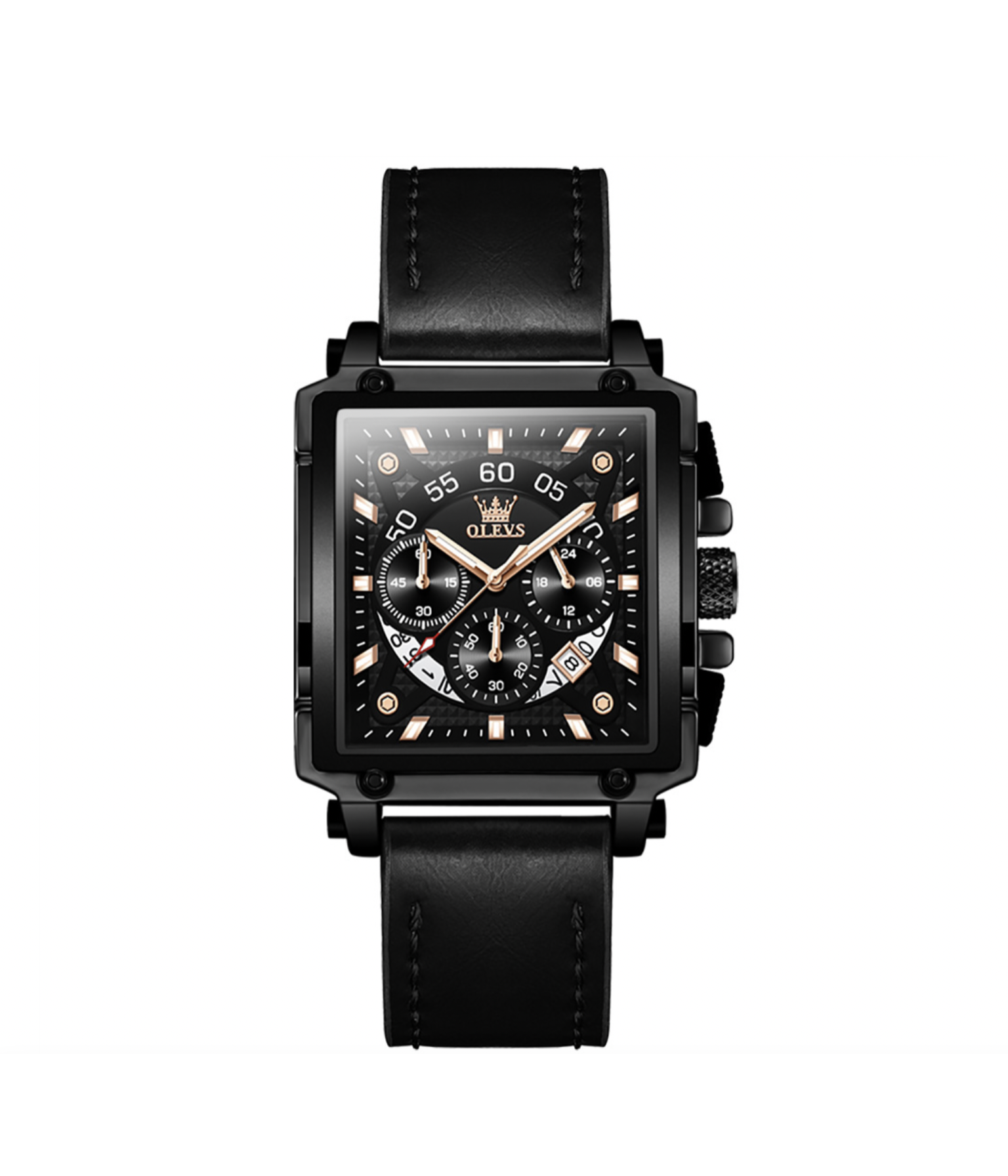 RELOJ DE PULSERA OLEVS DE LUJO HOMBRE CUARZO CORREA DE CUERO MOD. BOX - 1