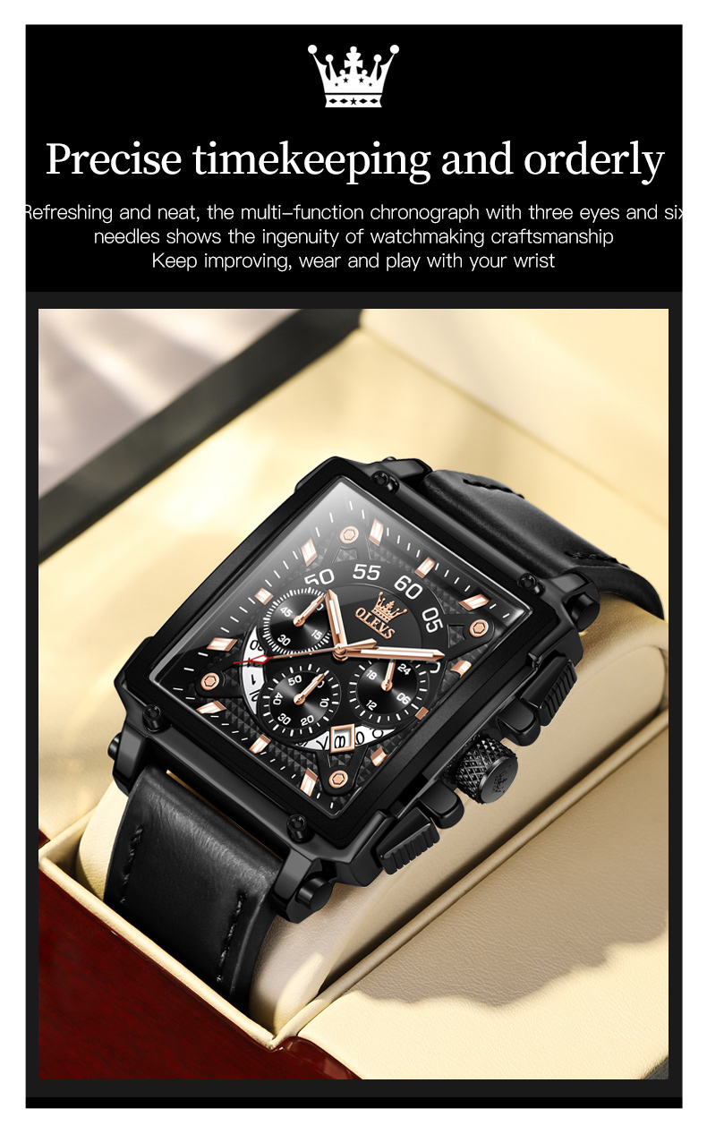 RELOJ DE PULSERA OLEVS DE LUJO HOMBRE CUARZO CORREA DE CUERO MOD. BOX - 2