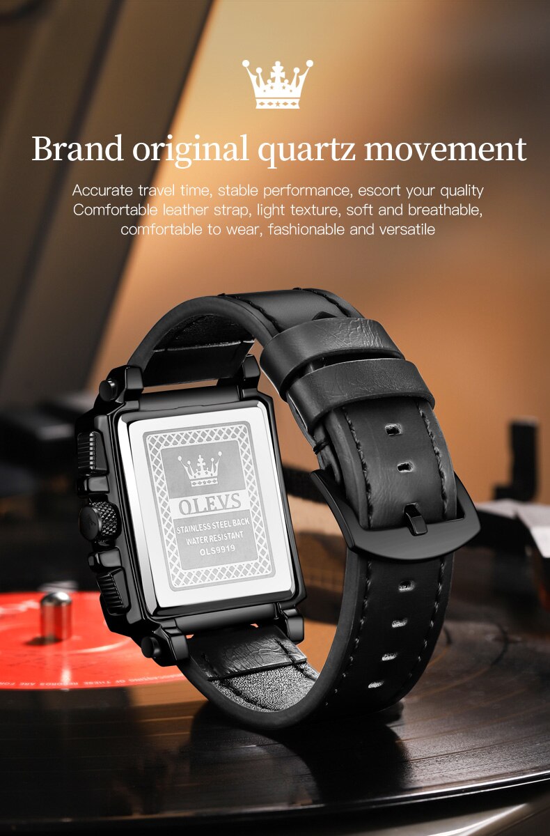 RELOJ DE PULSERA OLEVS DE LUJO HOMBRE CUARZO CORREA DE CUERO MOD. BOX - 3