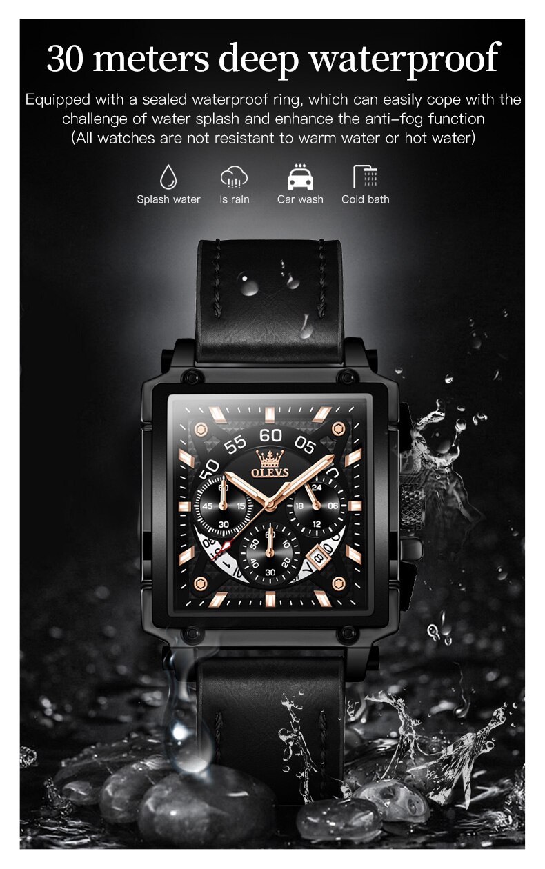 RELOJ DE PULSERA OLEVS DE LUJO HOMBRE CUARZO CORREA DE CUERO MOD. BOX - 4