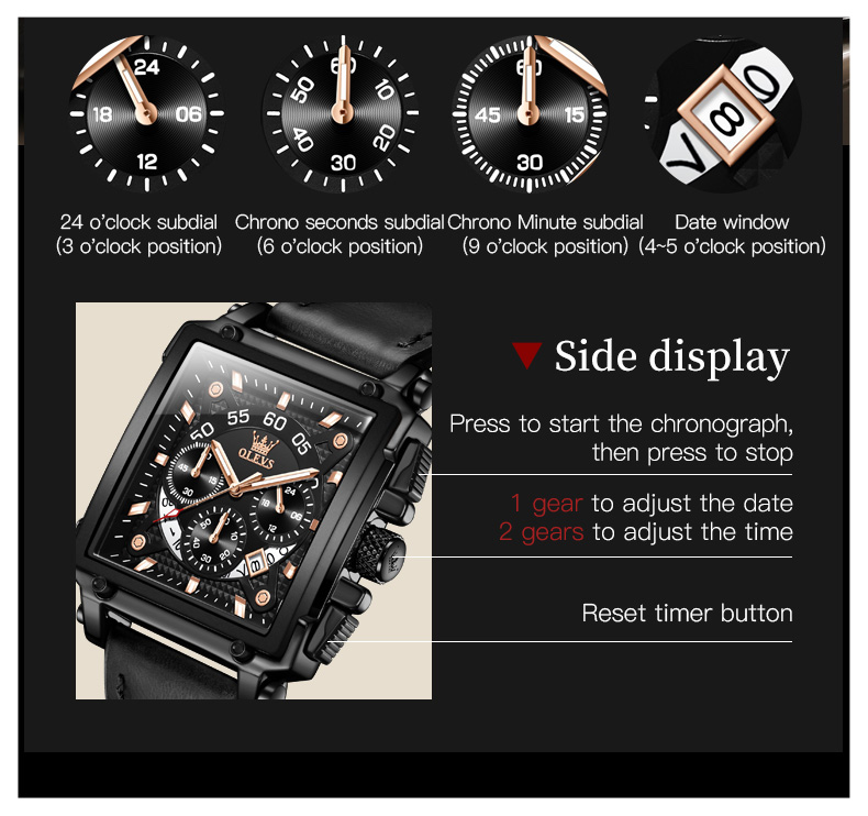 RELOJ DE PULSERA OLEVS DE LUJO HOMBRE CUARZO CORREA DE CUERO MOD. BOX - 6