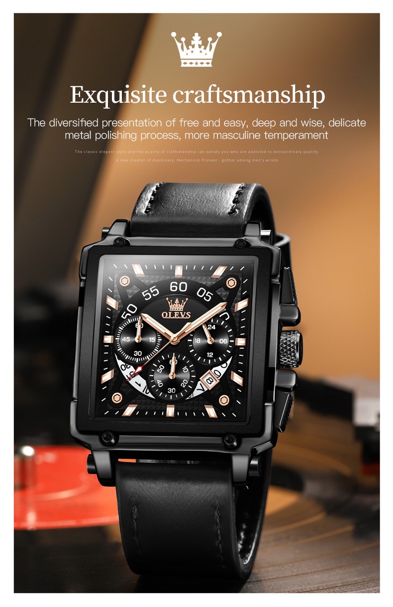 RELOJ DE PULSERA OLEVS DE LUJO HOMBRE CUARZO CORREA DE CUERO MOD. BOX - 7
