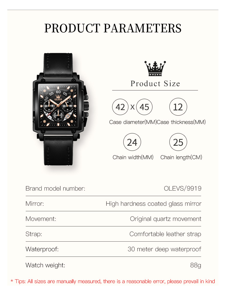 RELOJ DE PULSERA OLEVS DE LUJO HOMBRE CUARZO CORREA DE CUERO MOD. BOX - 9